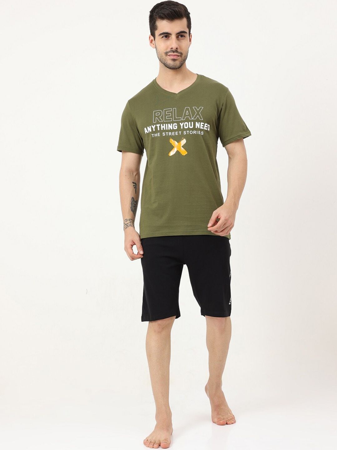 Masculino Latino Plus Typography Printed Pure Cotton T-Shirt & Shorts-picture-35
