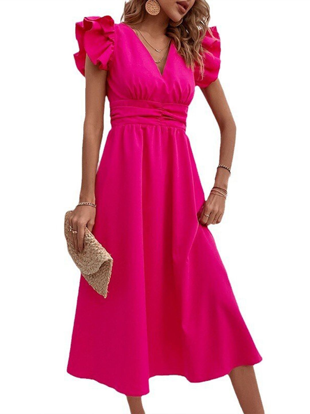 Buy StyleCast Solid Flutter Sleeve Fit And Flare Midi Dress Dresses