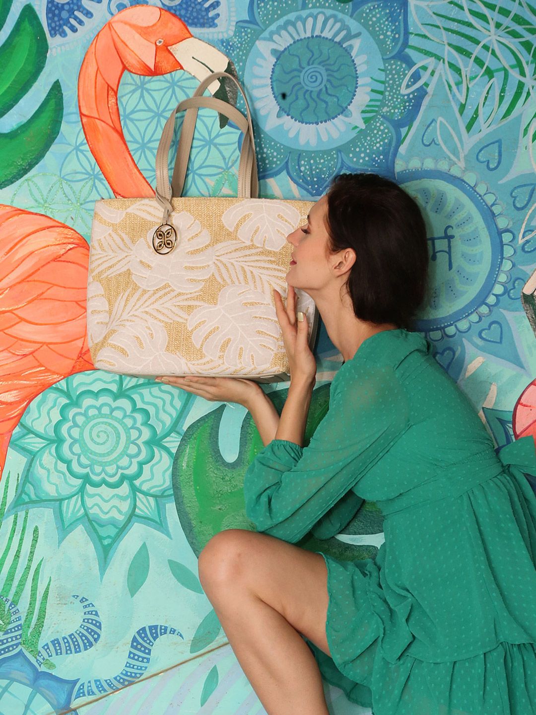 HIE Tropical Textured Oversized Structured Tote Bag-picture-42