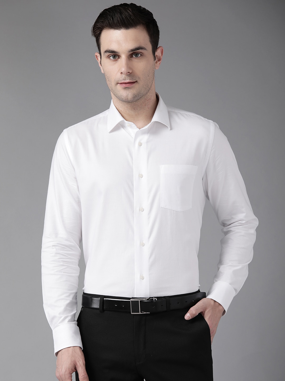 Blackberrys Textured Pure Cotton India Slim Fit Formal Shirt
