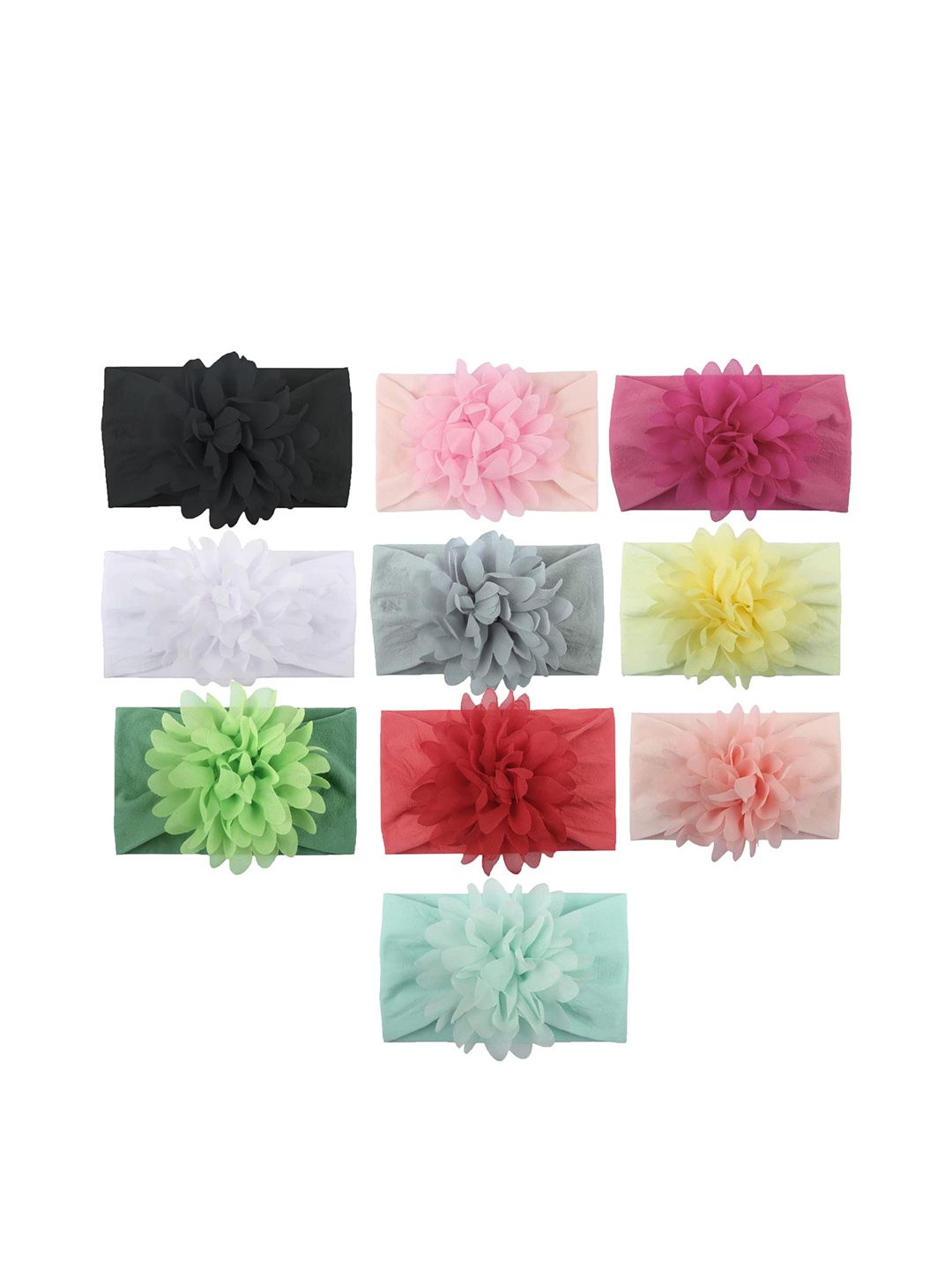 SYGA Infant Girls Set of 10 Stretchable Flower Bow Hairbands-image-29