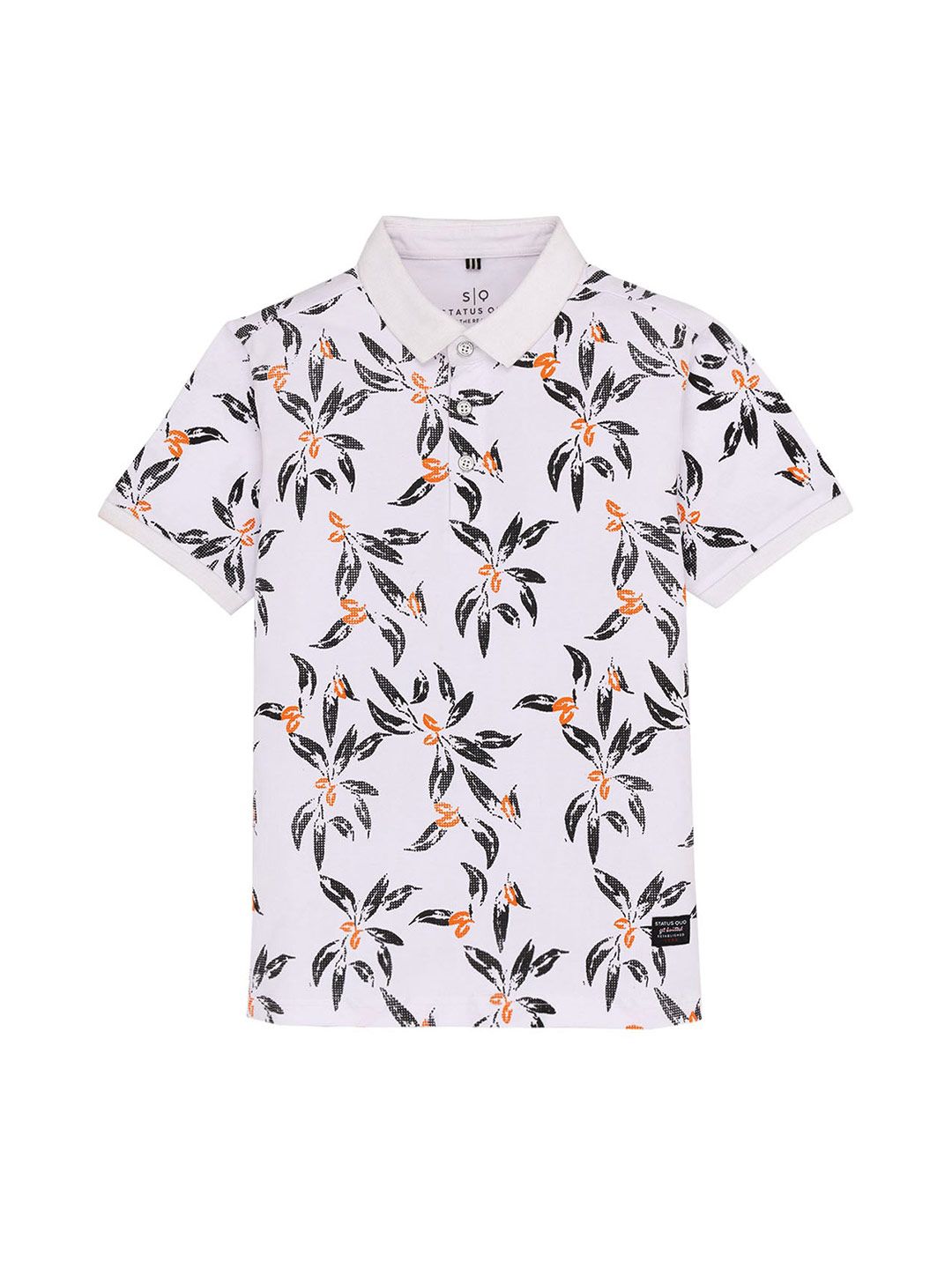 Status Quo Boys Floral Printed Polo Collar Cotton T-shirt-picture-10