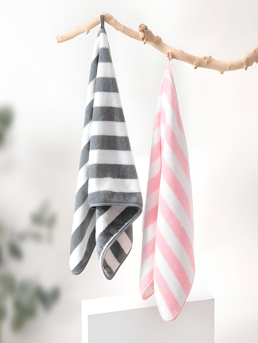 Kuber Industries Pink & grey 2 Pcs 280 GSM Striped Hand Towels-picture-31