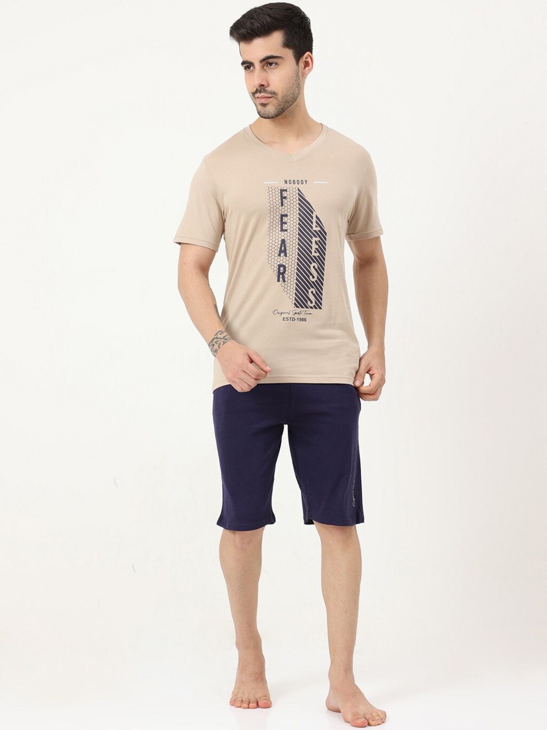 Masculino Latino Typography Printed Pure Cotton T-shirt With Shorts-picture-25