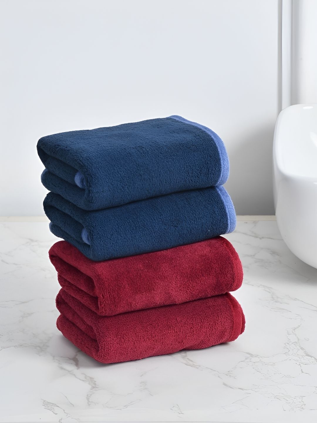 Cotton Bolls Textiles Maroon Navy Blue 4 Pieces 300 GSM Super Soft Hand Towel-image-7