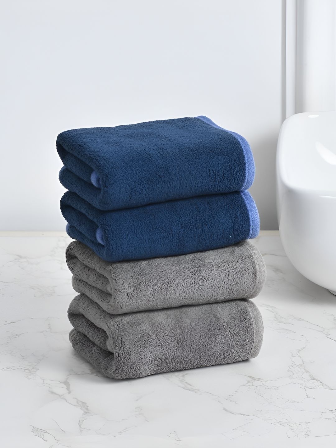 Cotton Bolls Textiles Grey Navy Blue 4 Pieces 300 GSM Super Soft Hand Towel-picture-12