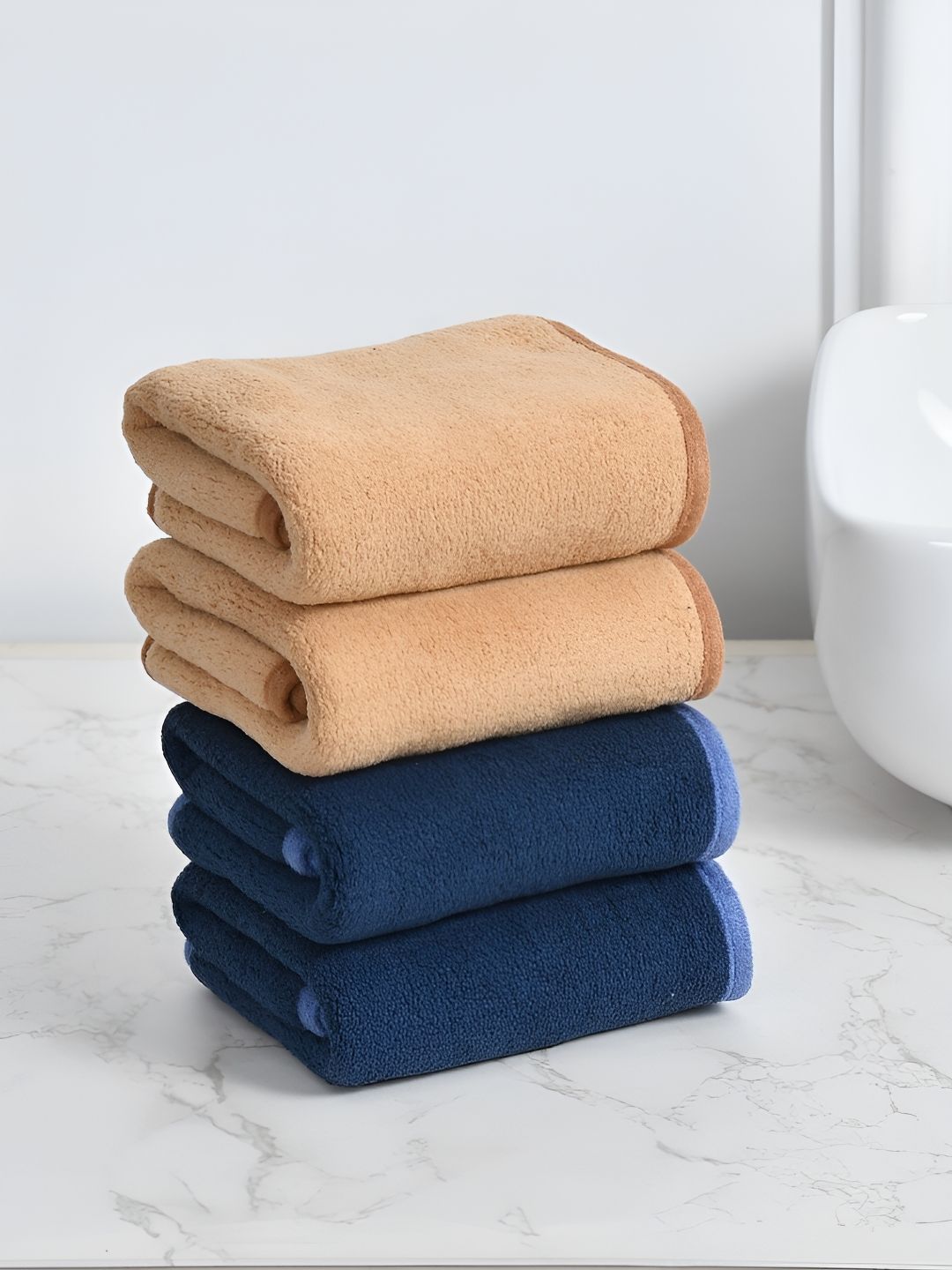 Cotton Bolls Textiles Navy Blue & Brown 4 Pieces 300 GSM Super Soft Hand Towel-picture-11