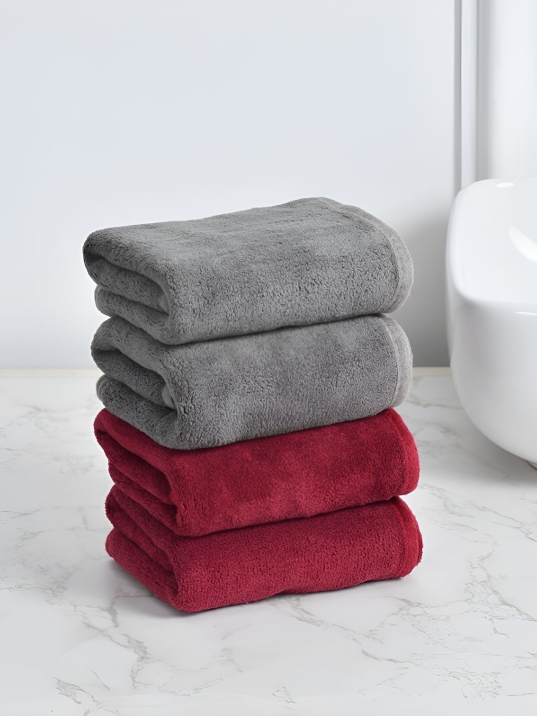 Cotton Bolls Textiles Grey Maroon 4 Pieces 300 GSM Super Soft Hand Towel-picture-14