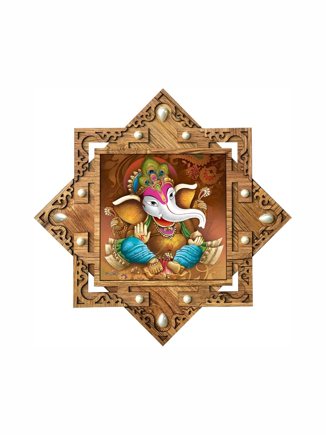 PnF Beige & Blue Wooden Religious Painting Wall Art-picture-20