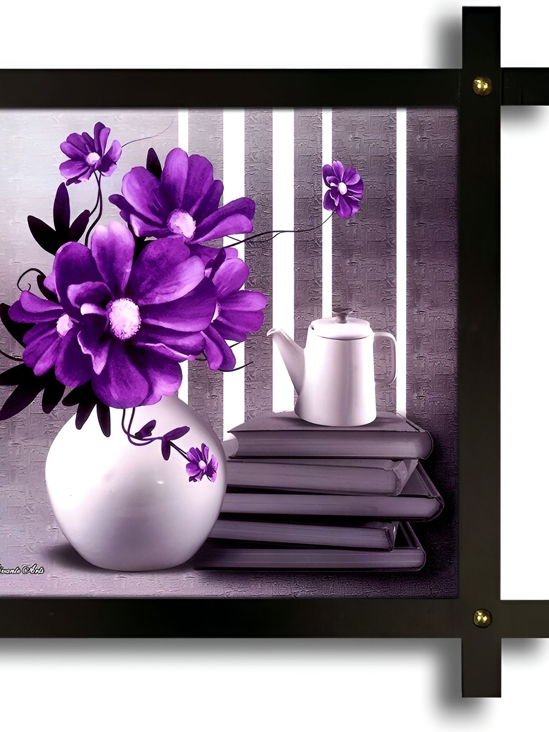 PnF Black & Purple 3 Pieces Wooden Floral and Botanical Painting Wall Art-picture-38