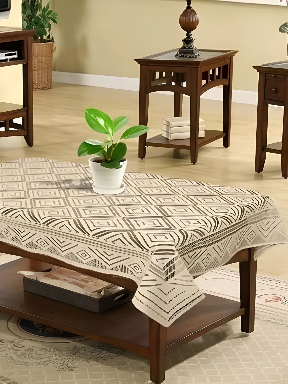 MONKDECOR Cream Floral 2 Seater Cotton Rectangle Table Cover-picture-56