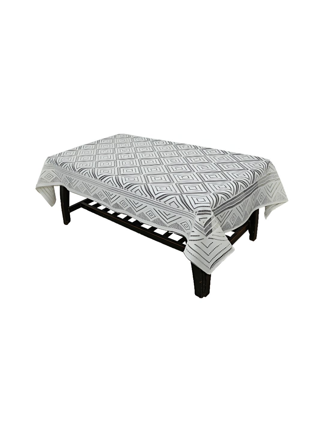 MONKDECOR White Floral 2 Seater Cotton Rectangle Table Cover-image-3