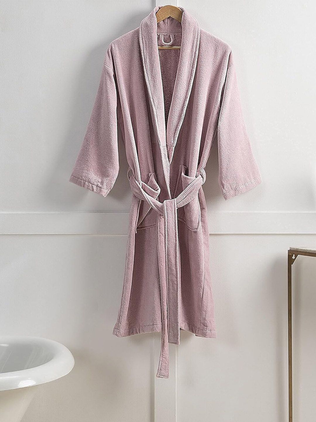 SENSES Pink Soft Terry Cotton Bathrobe with Shawl Collar-image-27