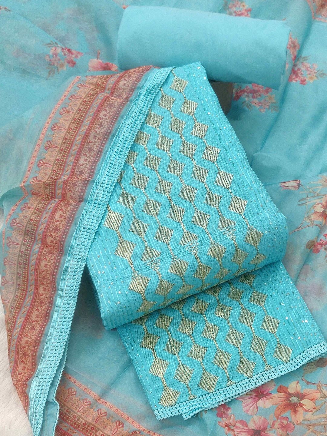 TAVAS Geometric Embroidered Unstitched Dress Material