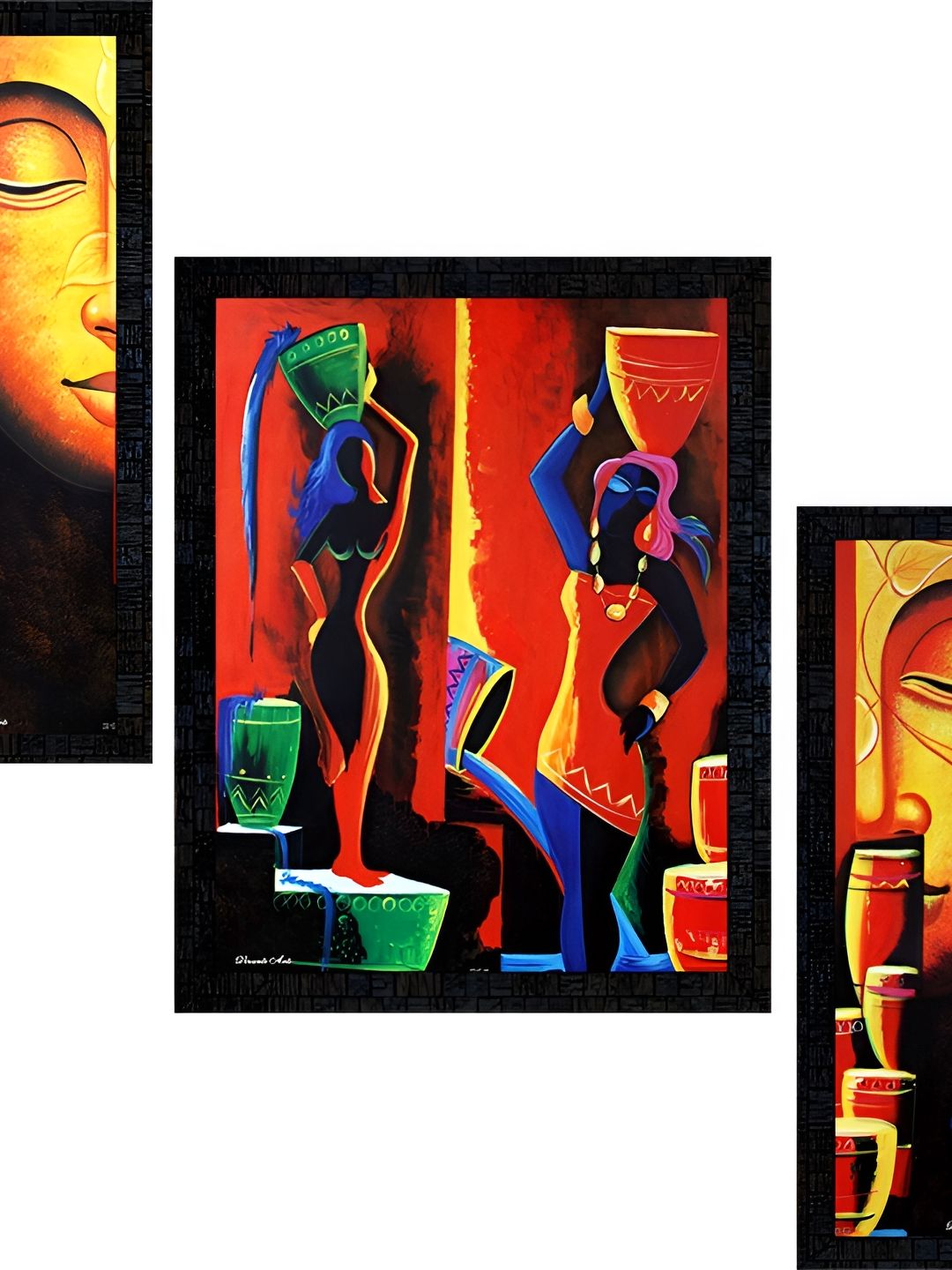 PnF Black & Orange 3 Pieces Wooden Painting Wall Art-picture-37