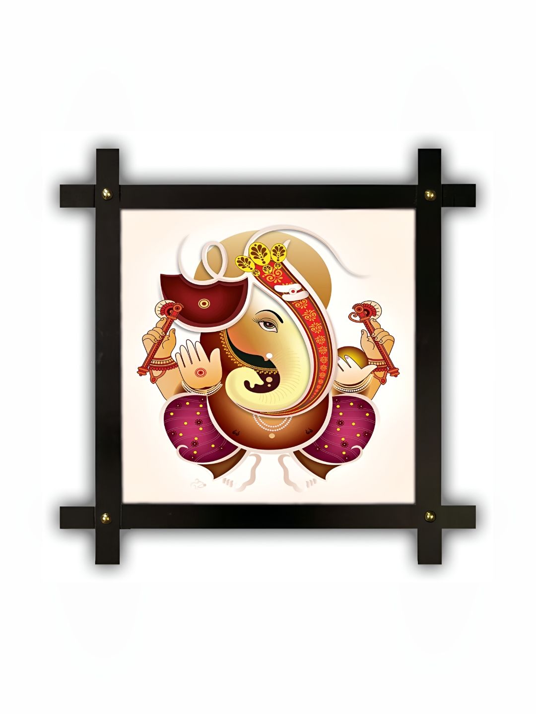 PnF Black & Orange Lord Ganesha Religious Wooden Painting Wall Art-picture-16