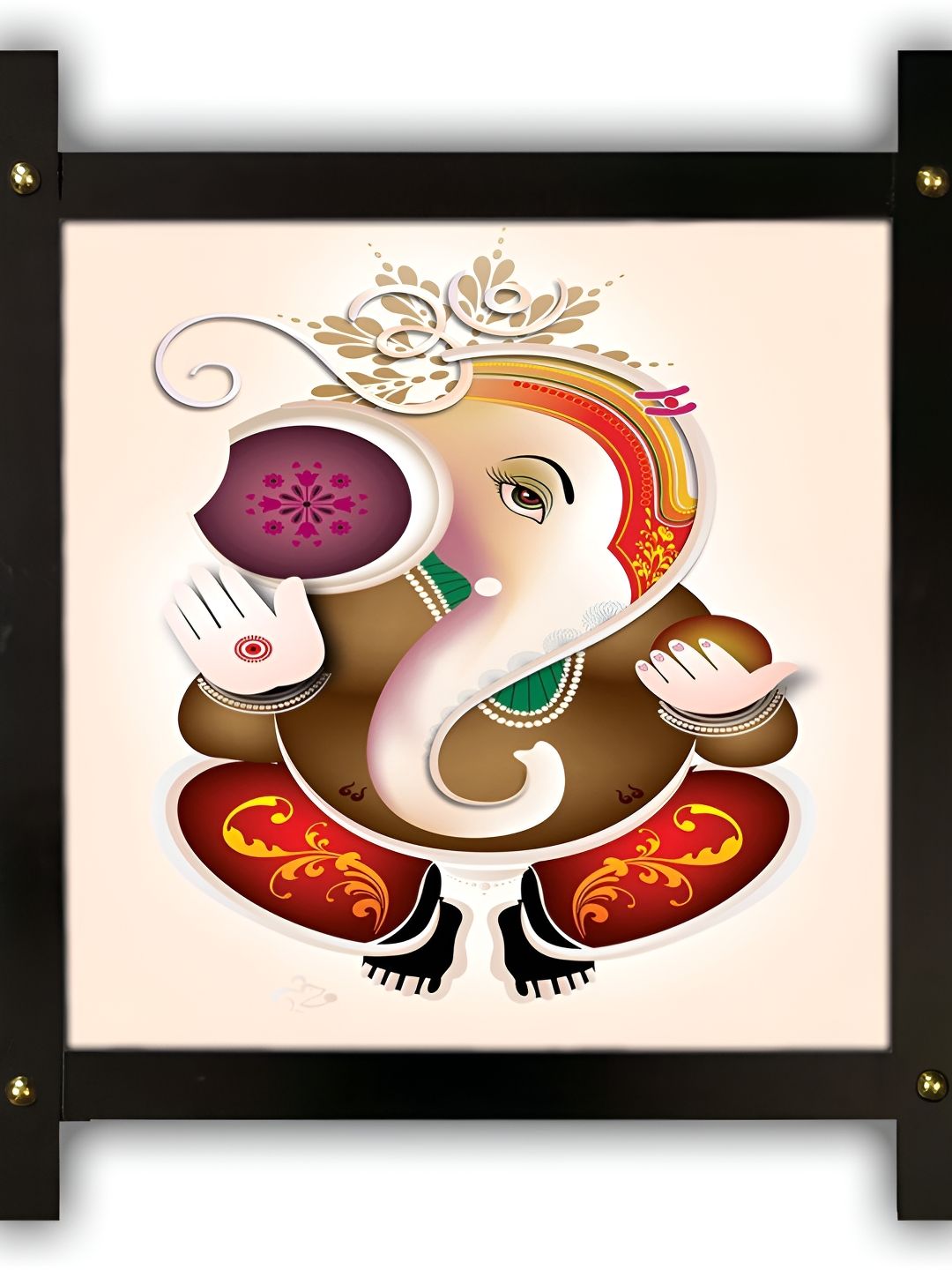 PnF Black & Orange Lord Ganesha Religious Wooden Painting Wall Art-picture-14