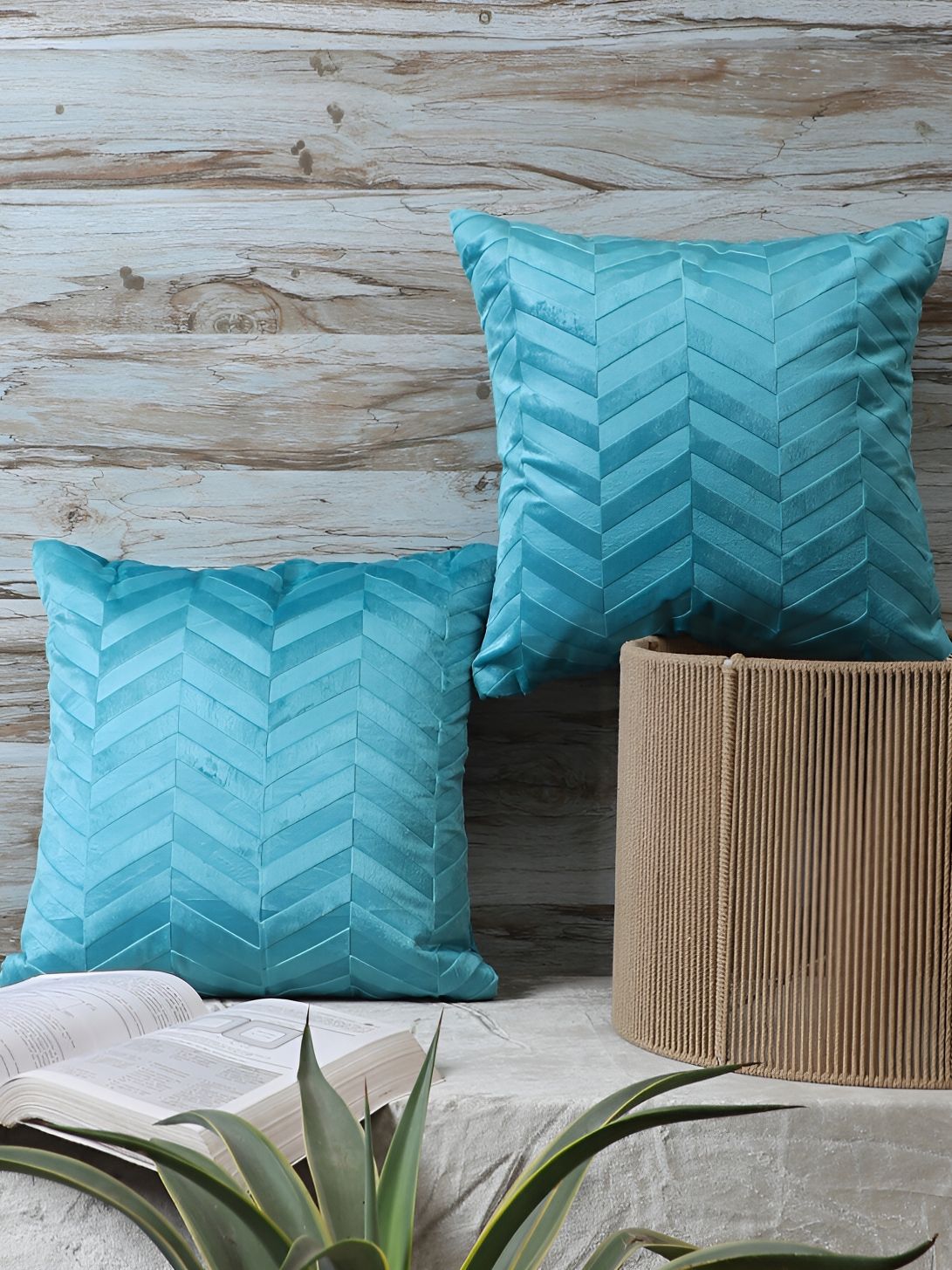 MFD HOME FURNISHING Turquoise Blue 2 Pieces Geometric Velvet Square Cushion Covers-picture-53