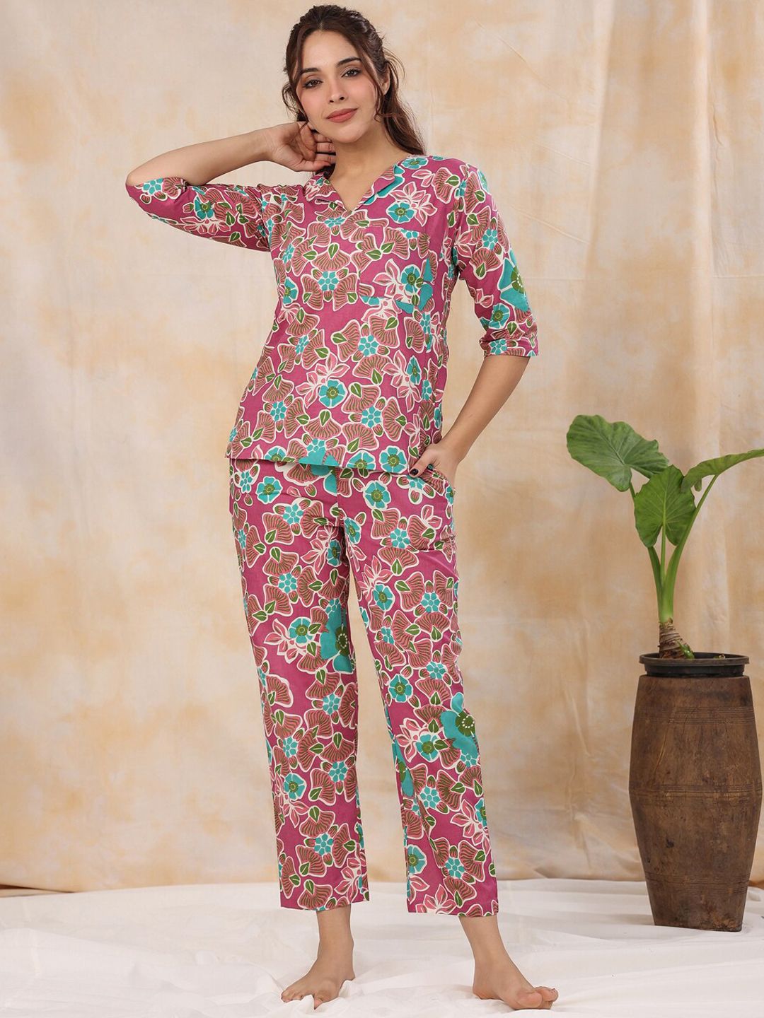 SANSKRUTIHOMES Floral Printed Pure Cotton Night Suit-picture-36