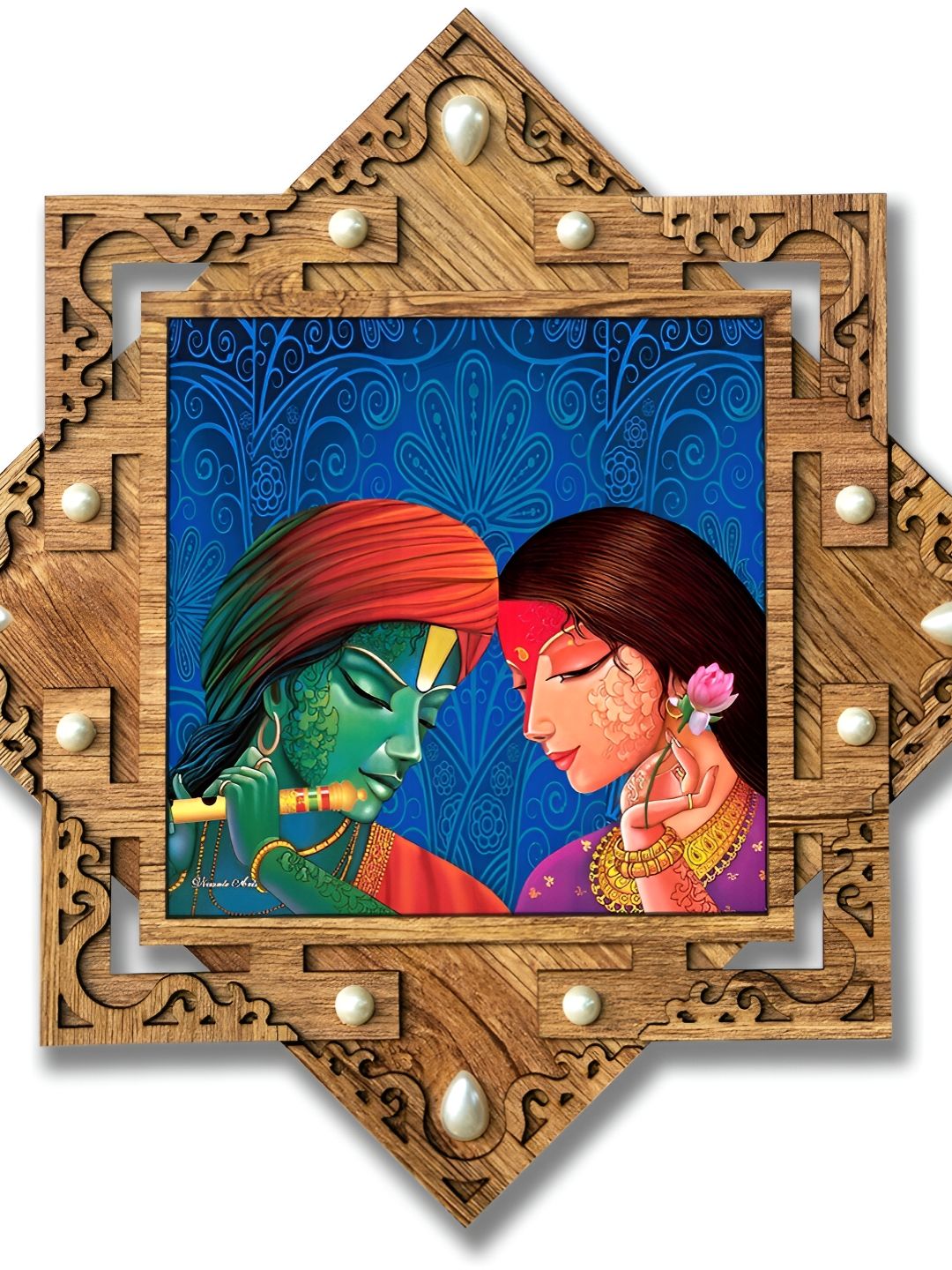 PnF Beige & Blue Wooden Religious Wall Painting-picture-29