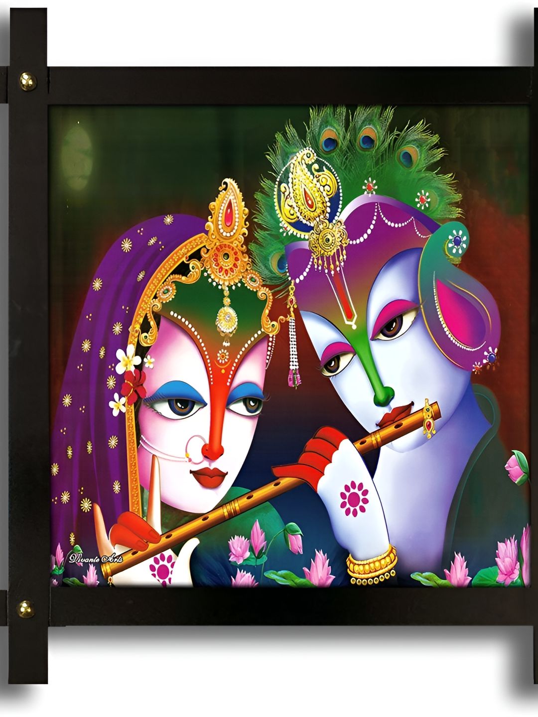 PnF Black & Purple Radha Krishna Religious Wooden Painting Wall Art-picture-12