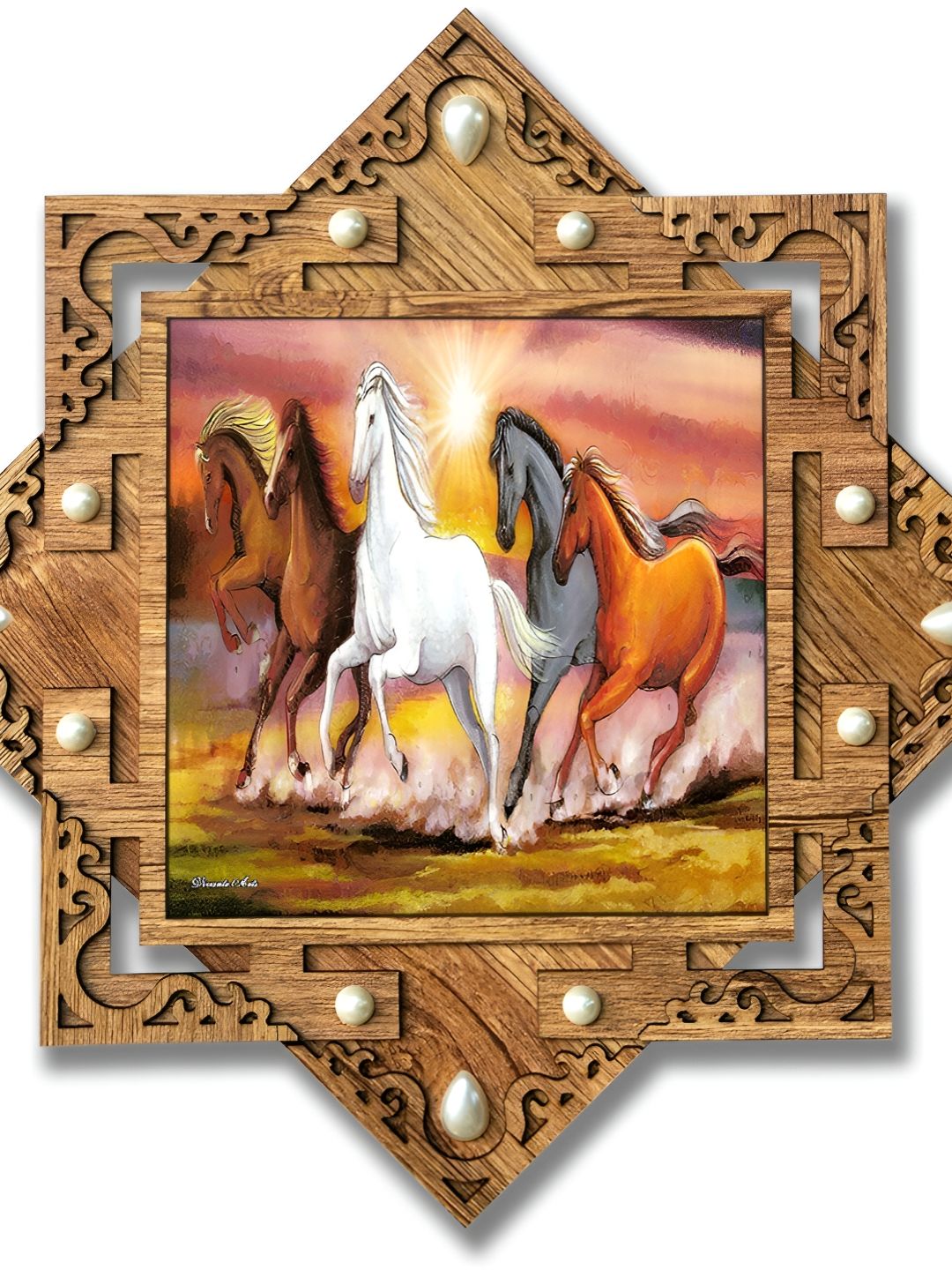 PnF Brown & White Running Horses Wooden Painting Wall Art-picture-40