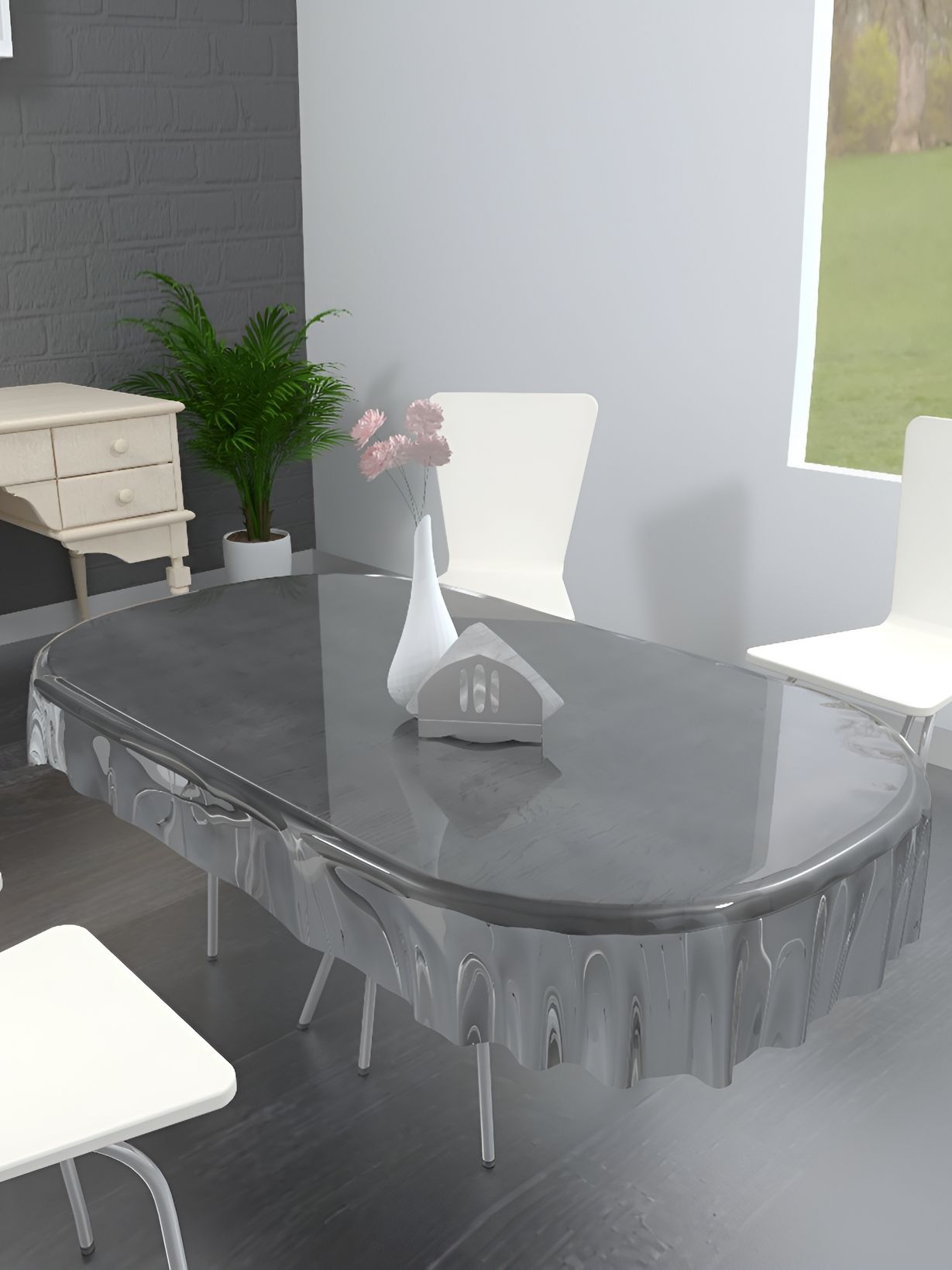 MONKDECOR Transparent 6 Seater Oval Waterproof Table Cover-picture-18