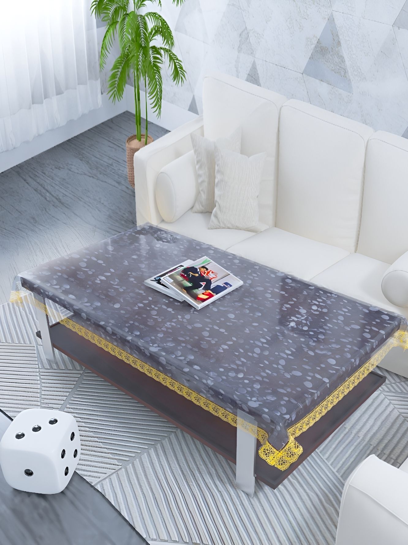 MONKDECOR Transparent Yellow 2 Seater Rectangle Waterproof Table Cover-picture-13