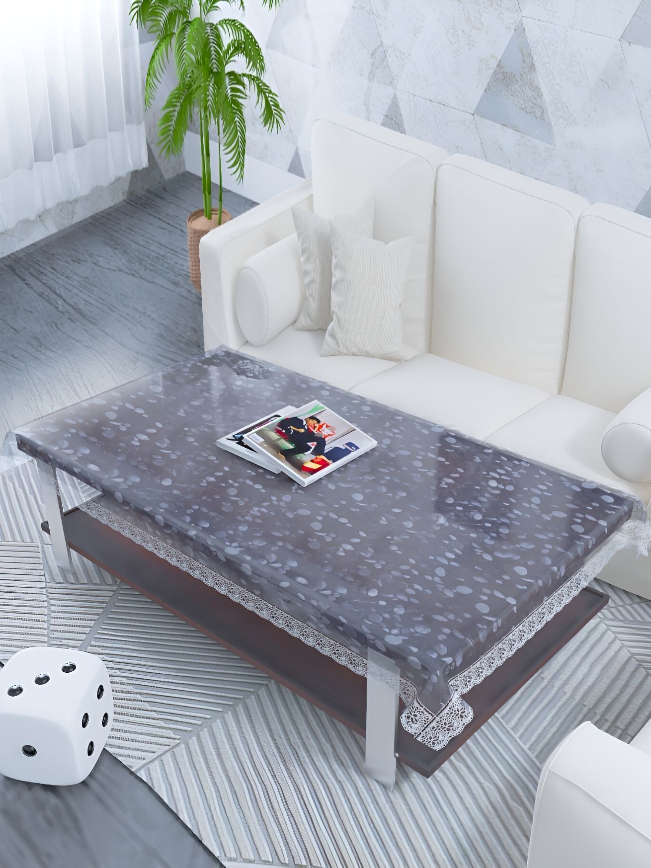 MONKDECOR Transparent Geometric Printed 2 Seater Rectangle Waterproof Table Cover-picture-19