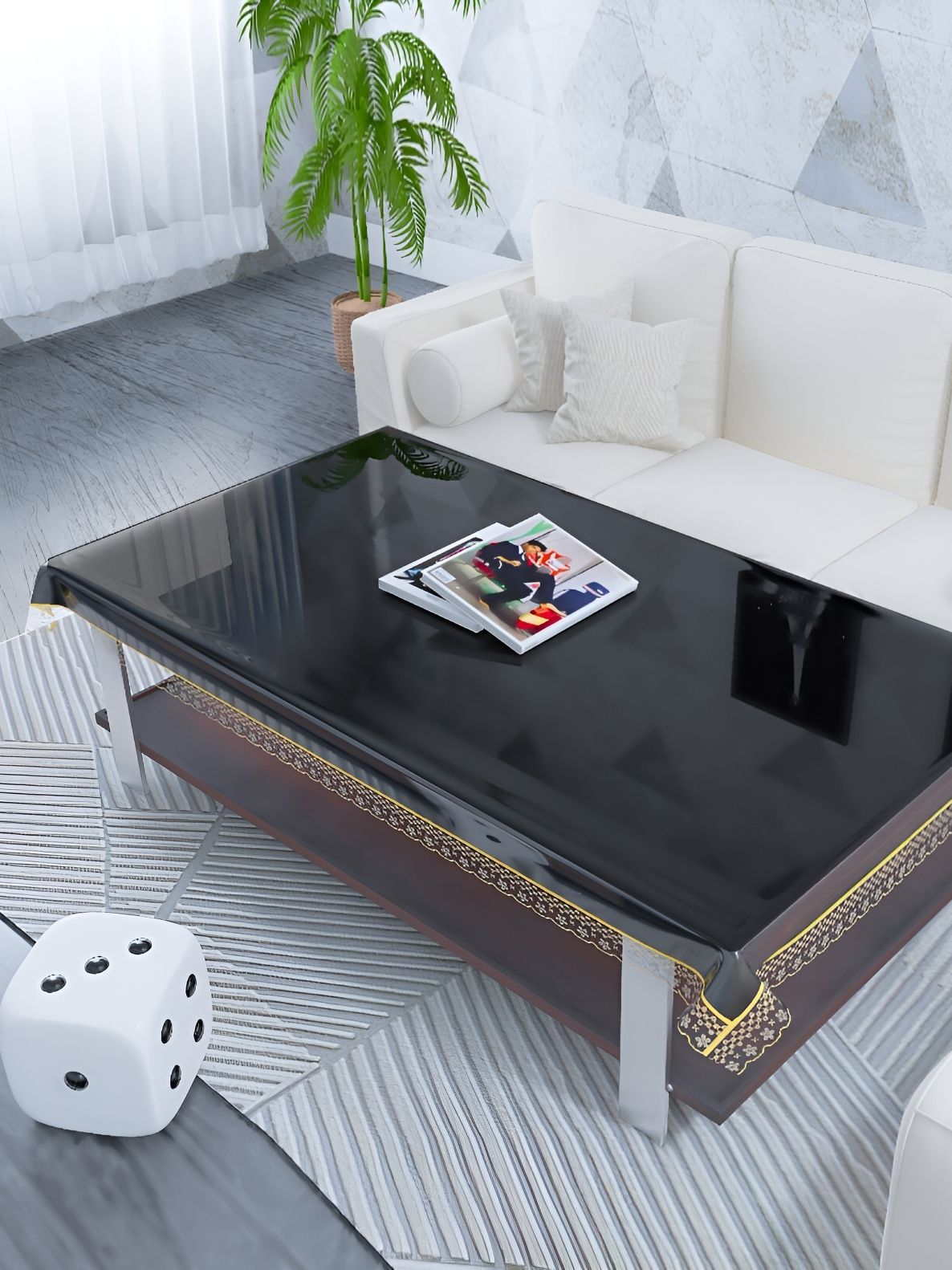 MONKDECOR Transparent Yellow 2 Seater Rectangle Embellished Waterproof Table Cover-picture-12