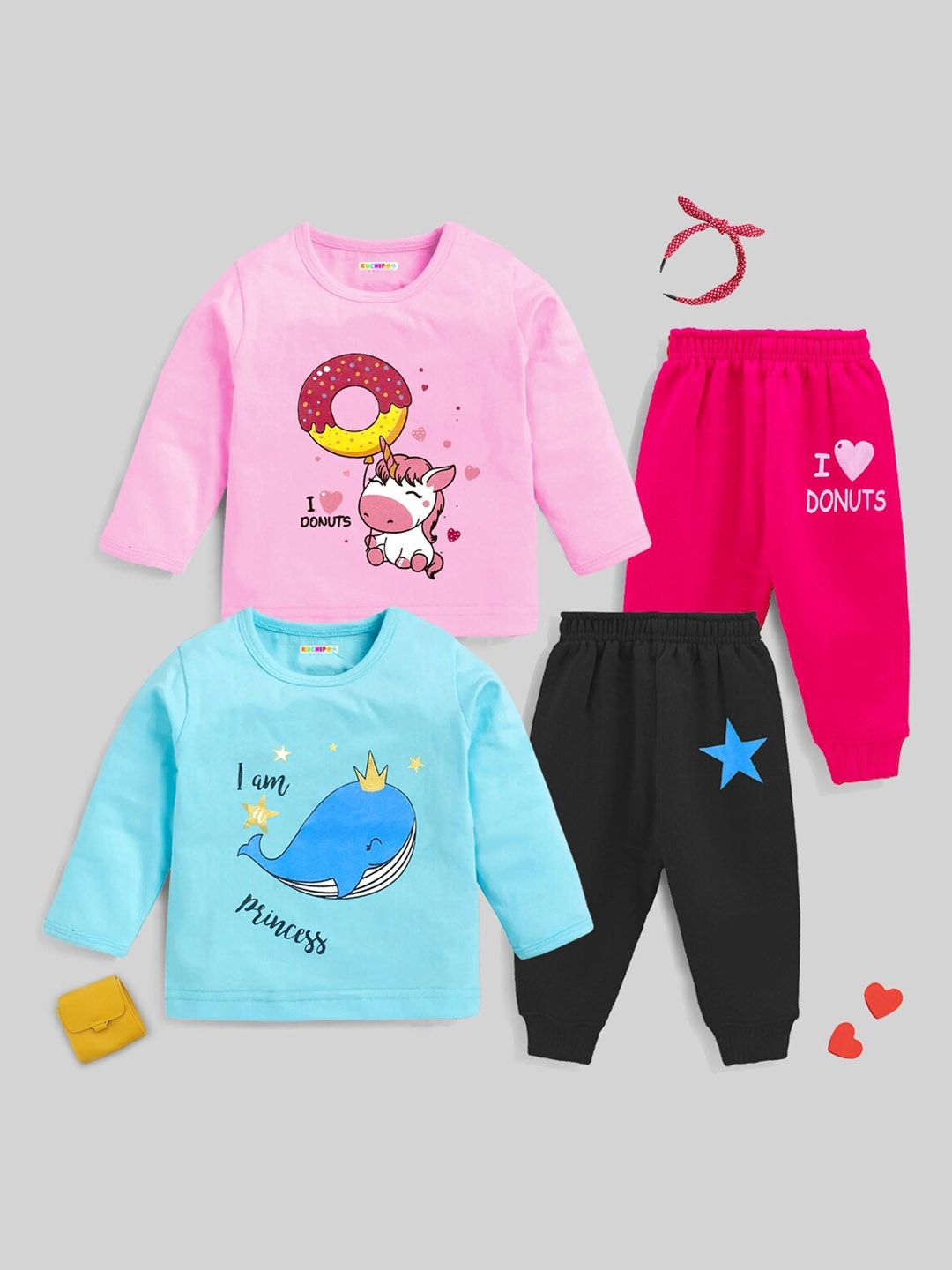 KUCHIPOO Girls Pack Of 2 Printed T-shirts With Joggers-picture-38