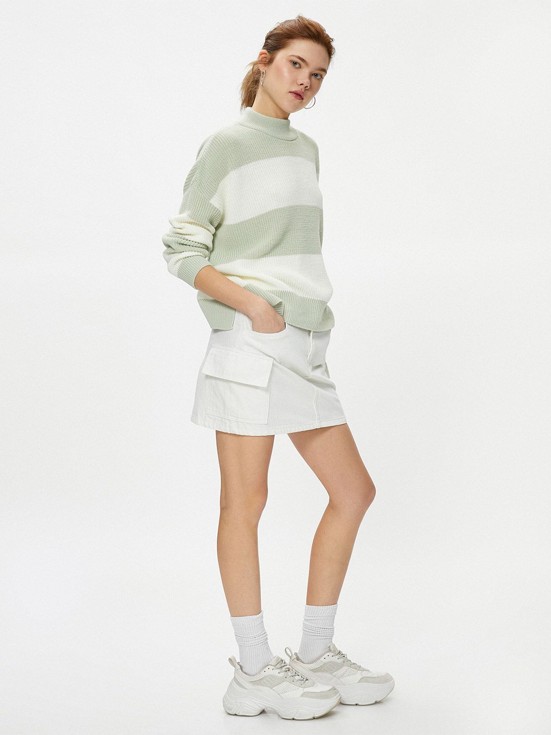 Koton Colourblocked High Neck Acrylic Pullover-picture-41