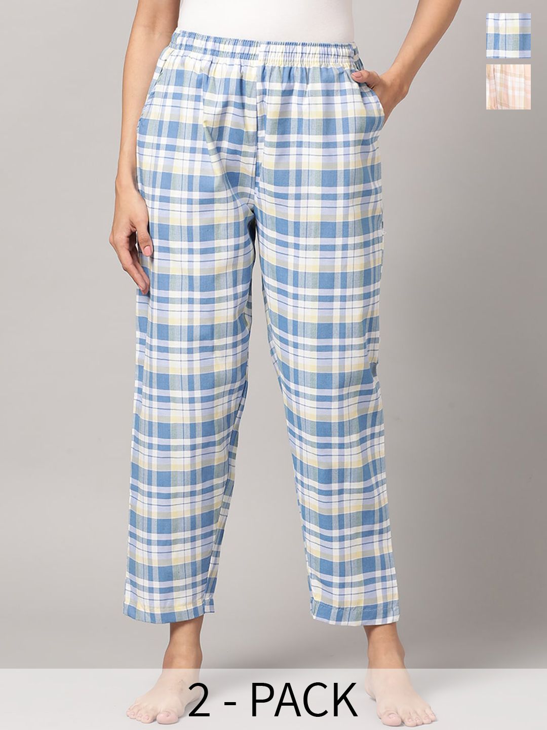 Kryptic Women Pack Of 2 Checked Cotton Lounge Pants-picture-39