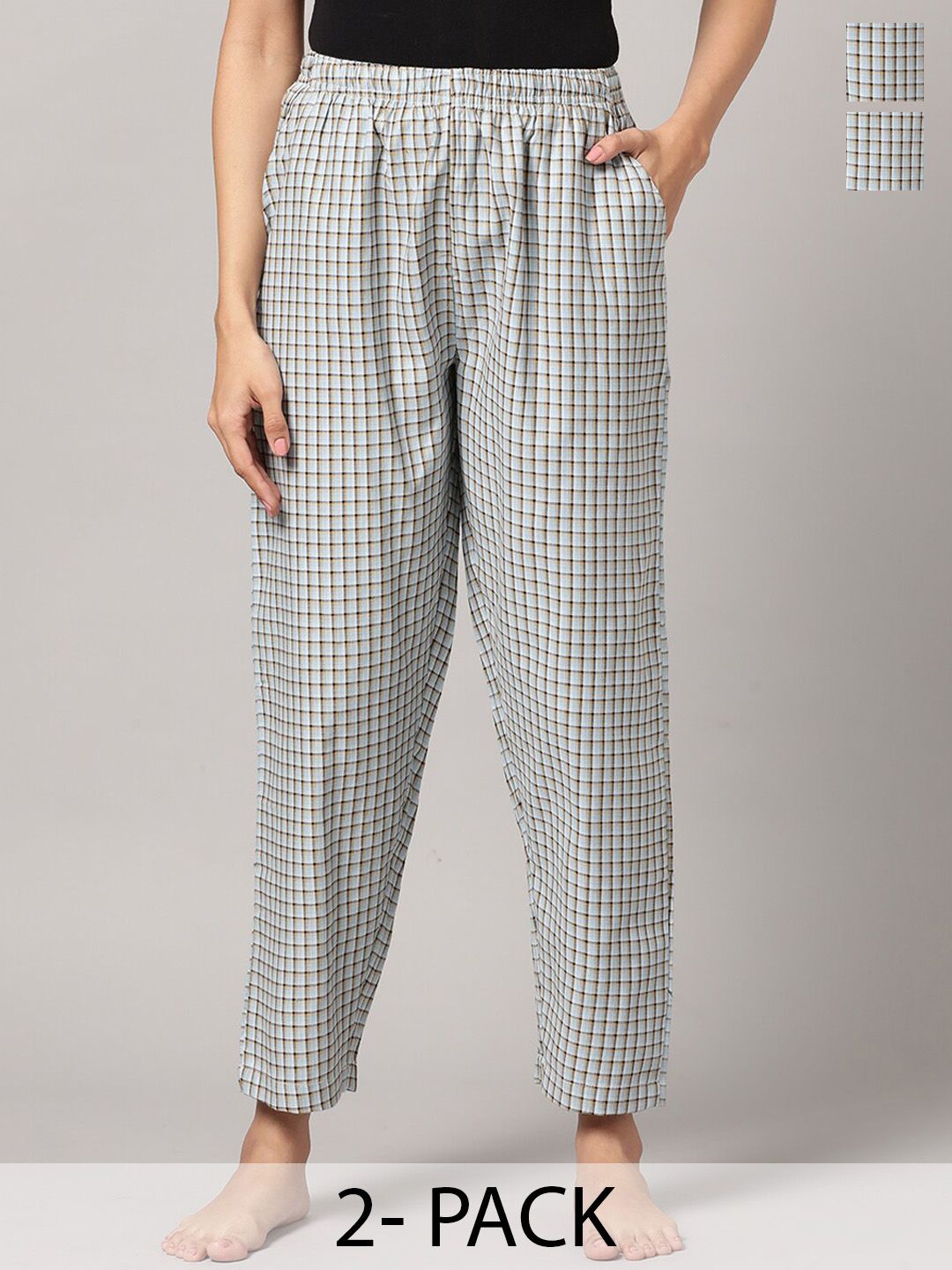 Kryptic Women Pack Of 2 Checked Cotton Lounge Pants-picture-32