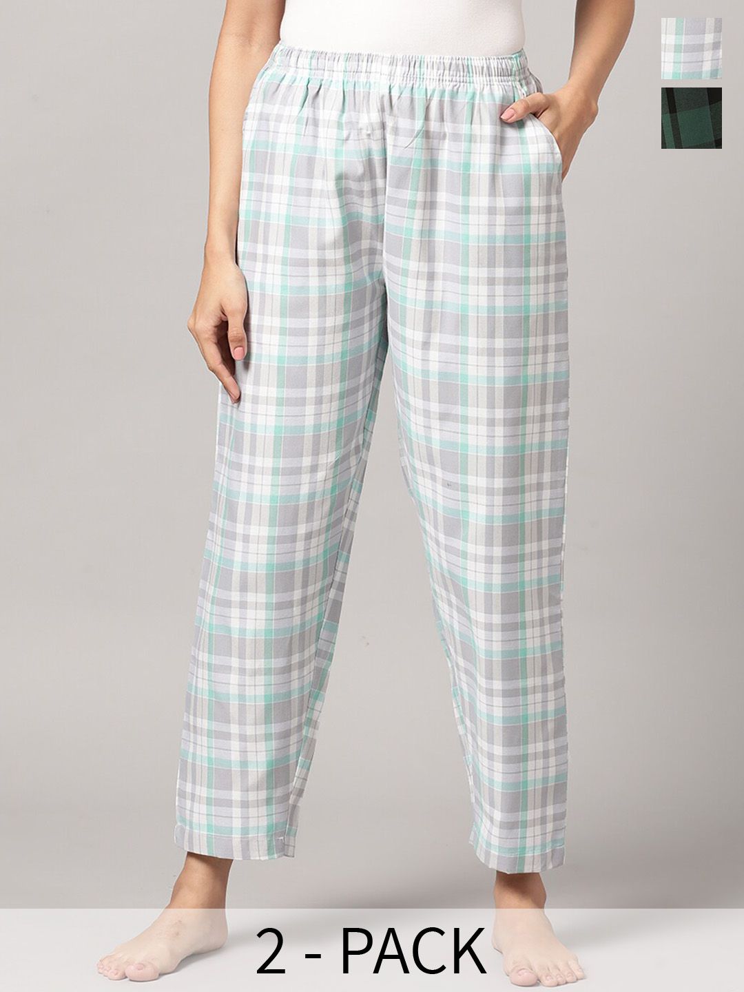 Kryptic Women Pack Of 2 Checked Cotton Lounge Pants-picture-35