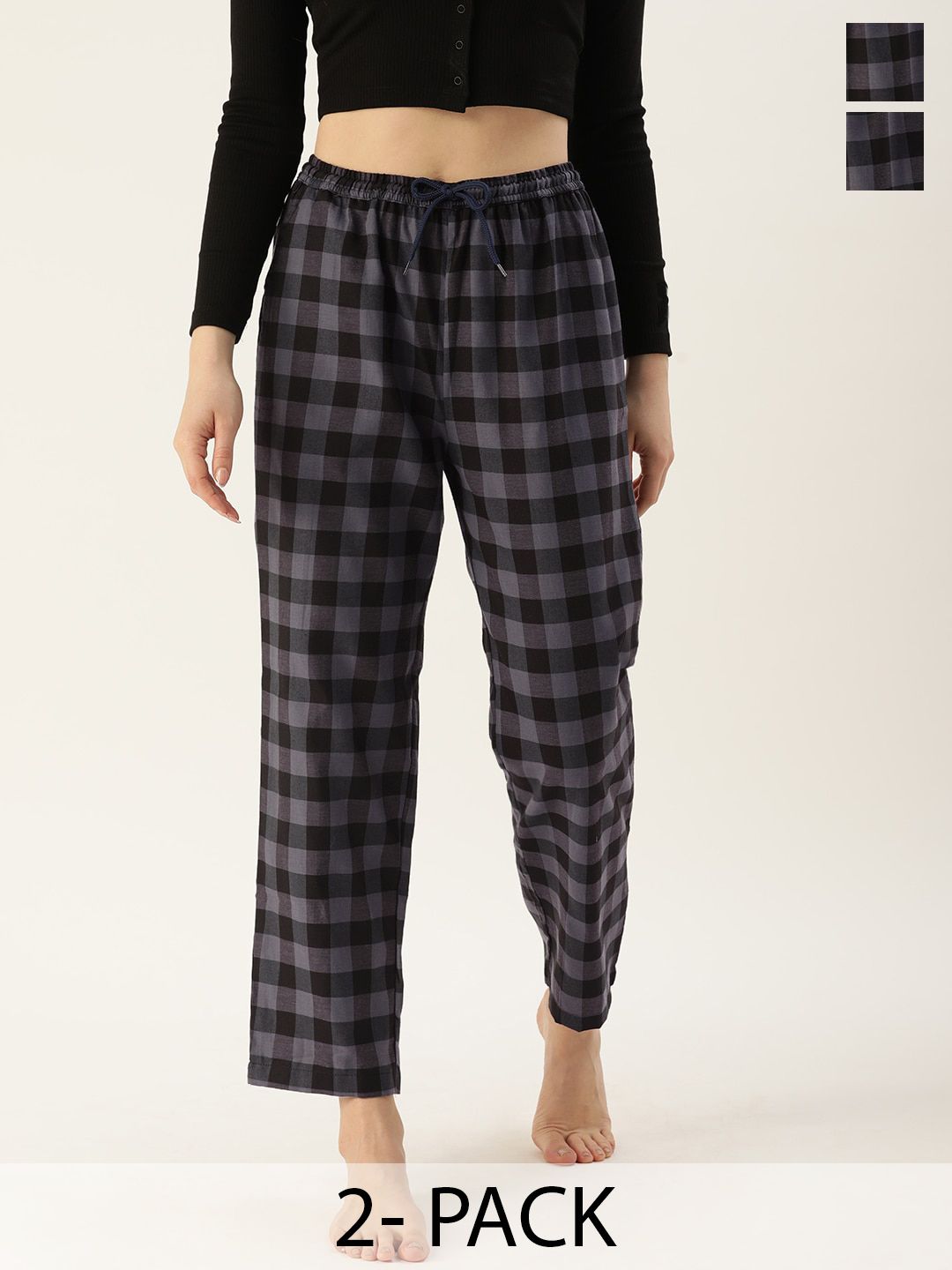Kryptic Women Pack Of 2 Checked Cotton Lounge Pants-picture-34