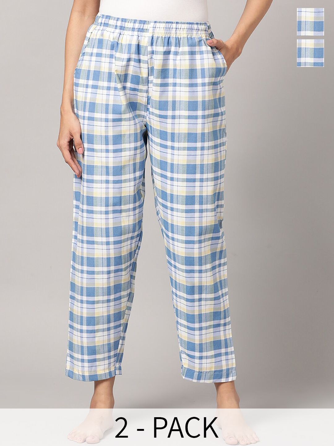 Kryptic Women Pack Of 2 Checked Cotton Lounge Pants-picture-30