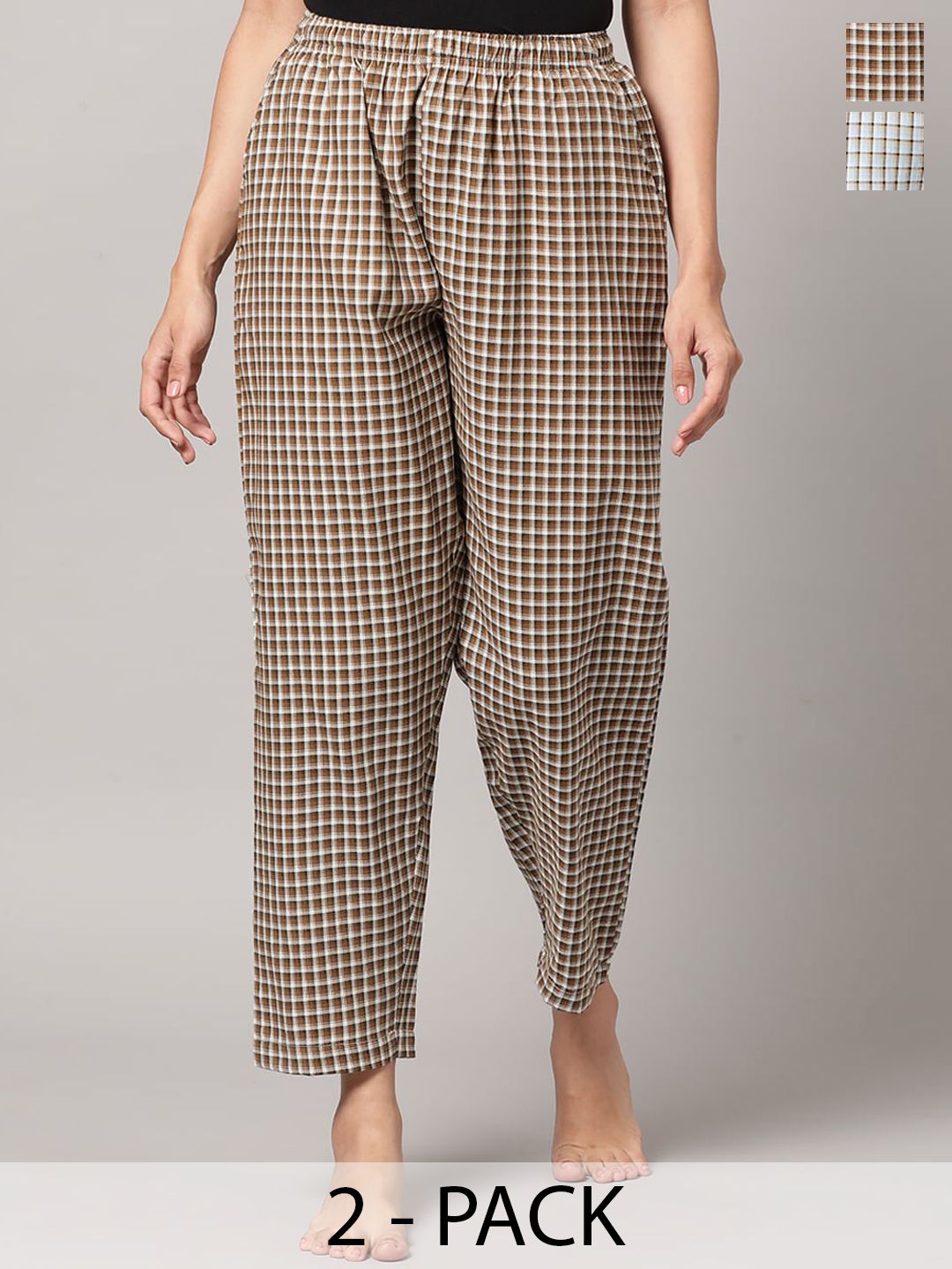 Kryptic Women Pack Of 2 Checked Cotton Lounge Pants-picture-27