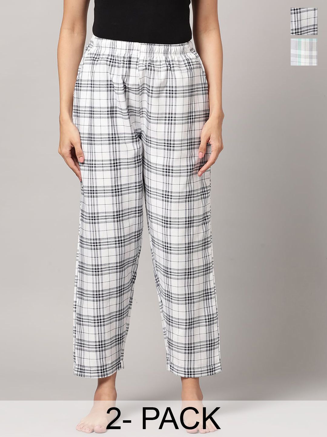 Kryptic Women Pack Of 2 Checked Cotton Lounge Pants-picture-29