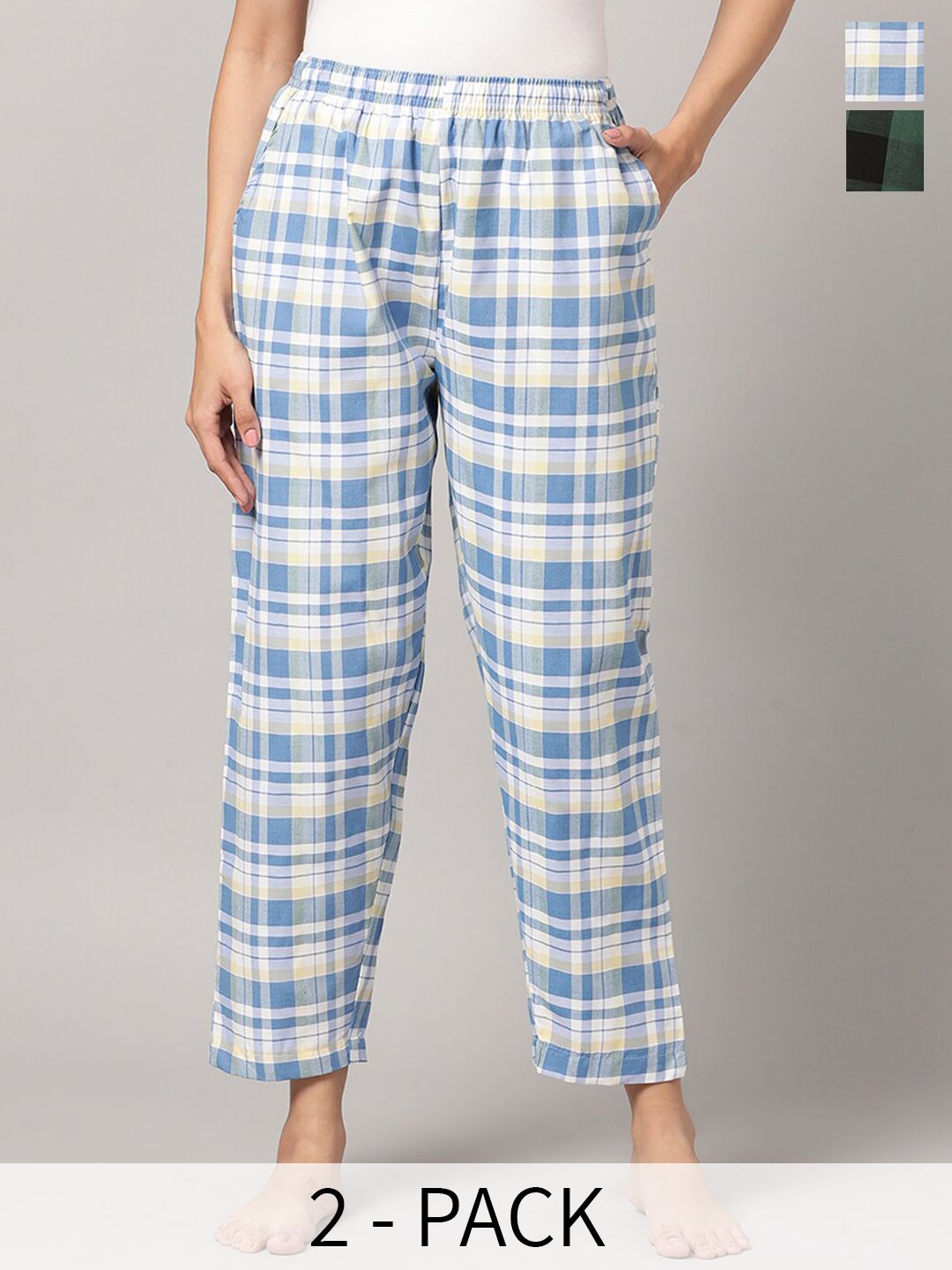 Kryptic Women Pack Of 2 Checked Cotton Lounge Pants-picture-20