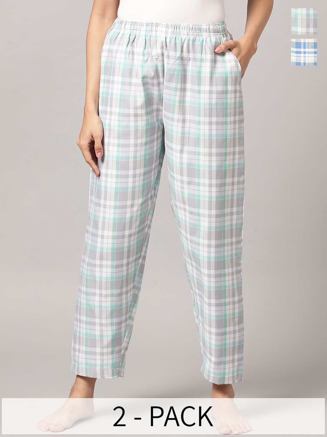 Kryptic Women Pack Of 2 Checked Cotton Lounge Pants-picture-18