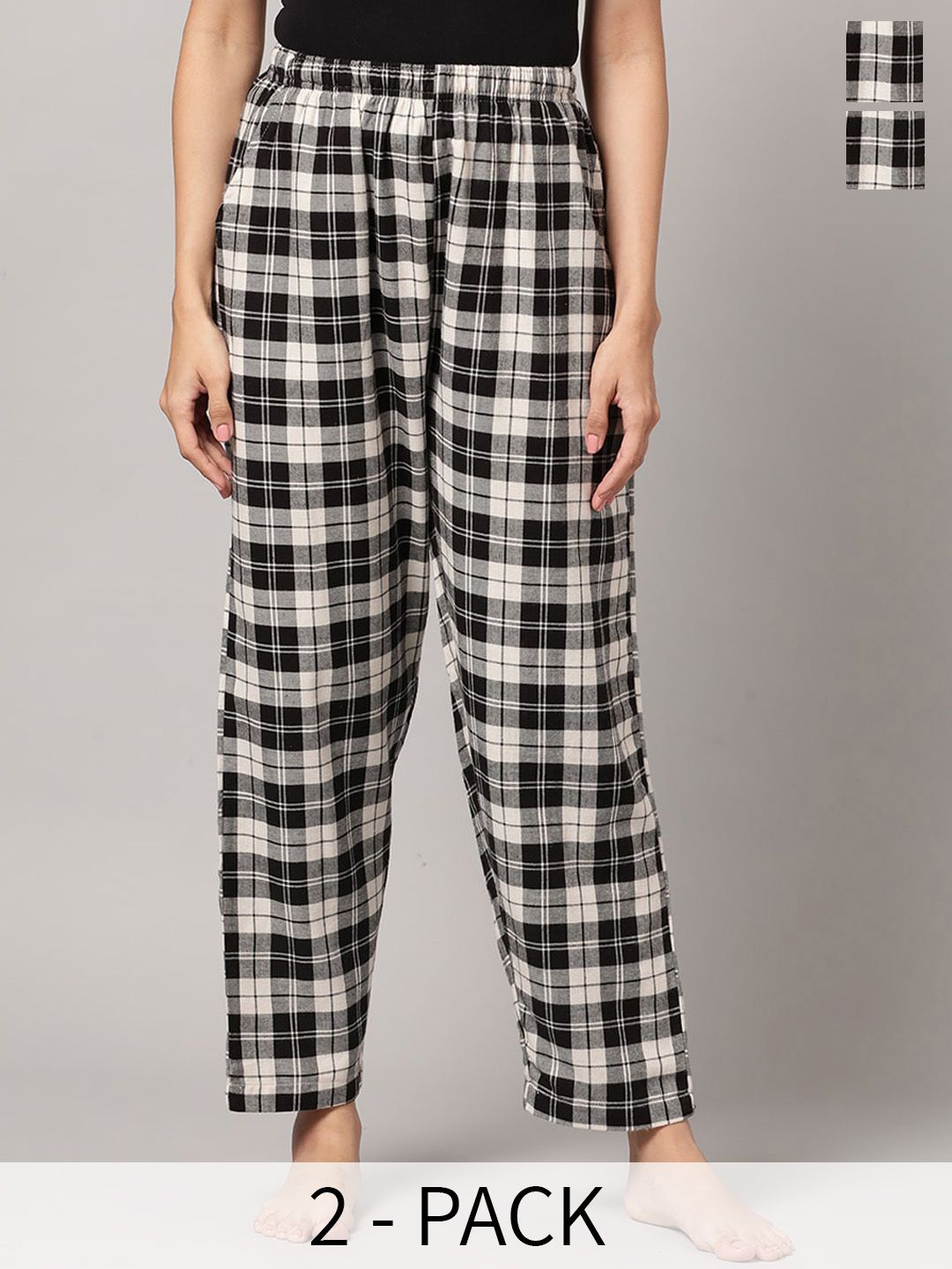 Kryptic Women Pack Of 2 Checked Cotton Lounge Pants-picture-17