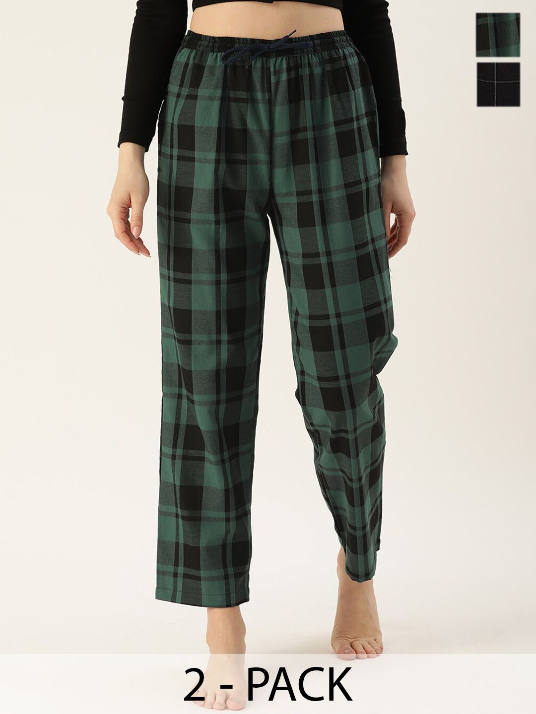 Kryptic Women Pack Of 2 Checked Cotton Lounge Pants-picture-41