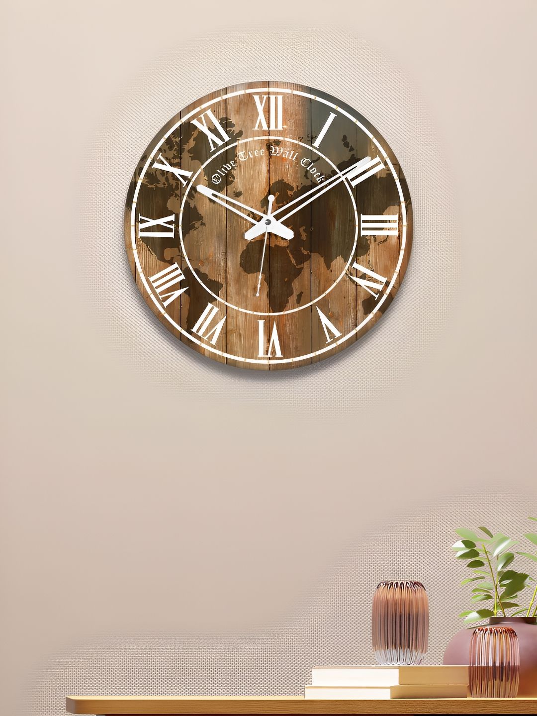 OLIVE TREE Brown & White Printed Contemporary Wooden Analogue Wall Clock-picture-46