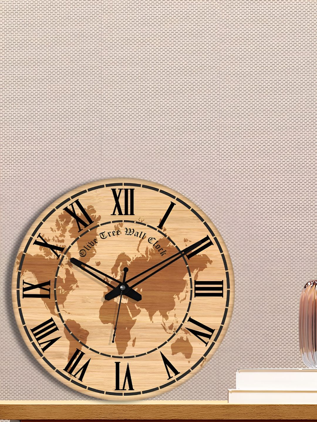 OLIVE TREE Black & Brown Printed Contemporary Wooden Analogue Wall Clock-picture-28