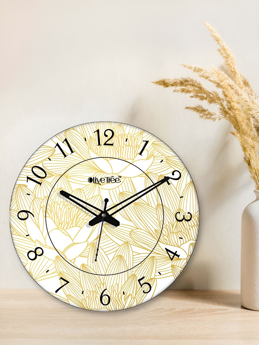 OLIVE TREE White & Yellow Printed Contemporary Analogue Wooden Wall Clock-image-31