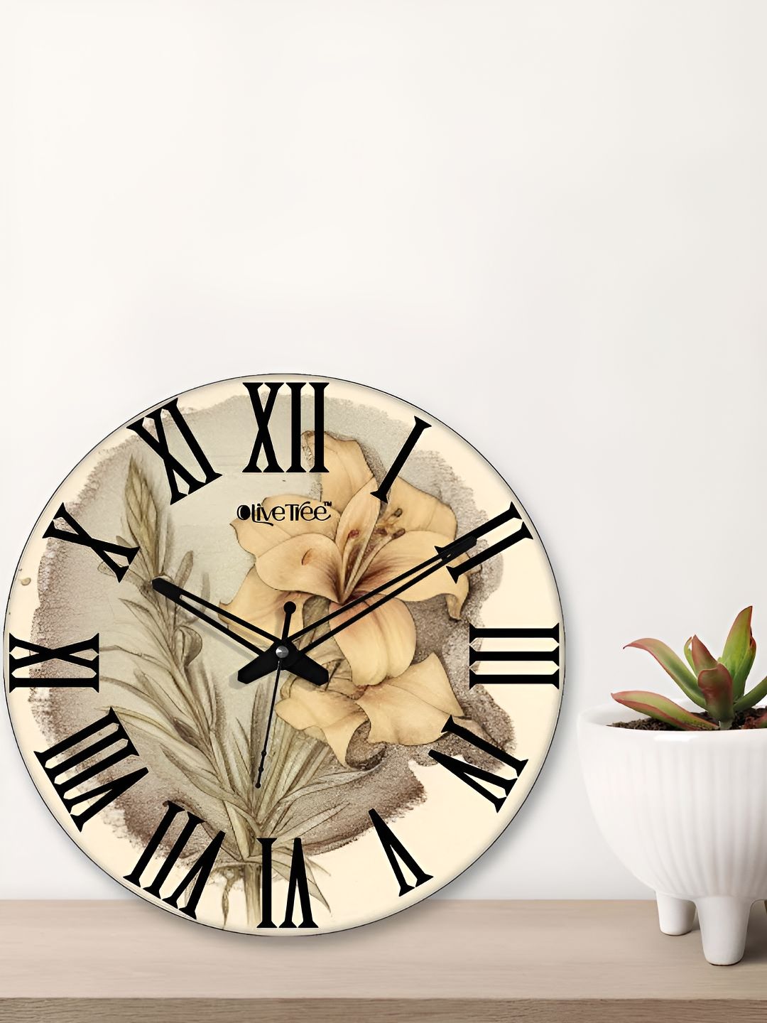 OLIVE TREE Beige & Black Printed Contemporary Analogue Wooden Wall Clock-image-23
