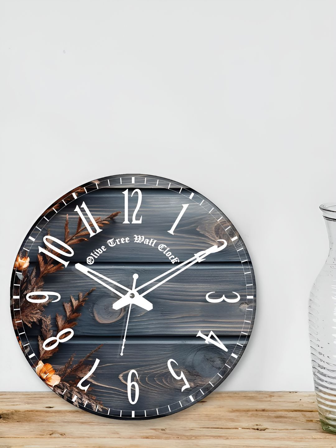 OLIVE TREE Grey & White Printed Contemporary Wooden Analogue Wall Clock-picture-9