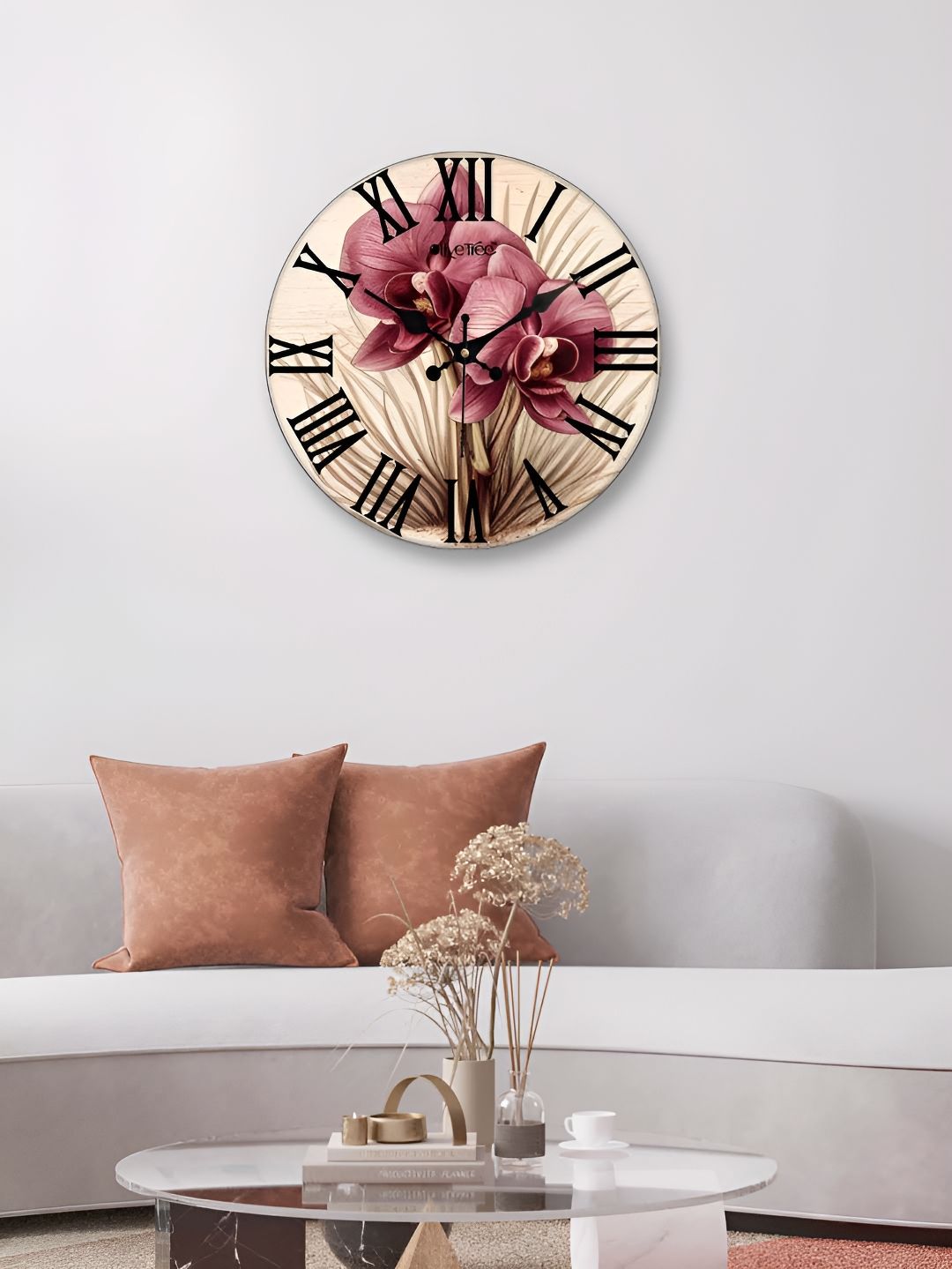 OLIVE TREE Beige & Pink Printed Analogue Contemporary Wall Clock-picture-45