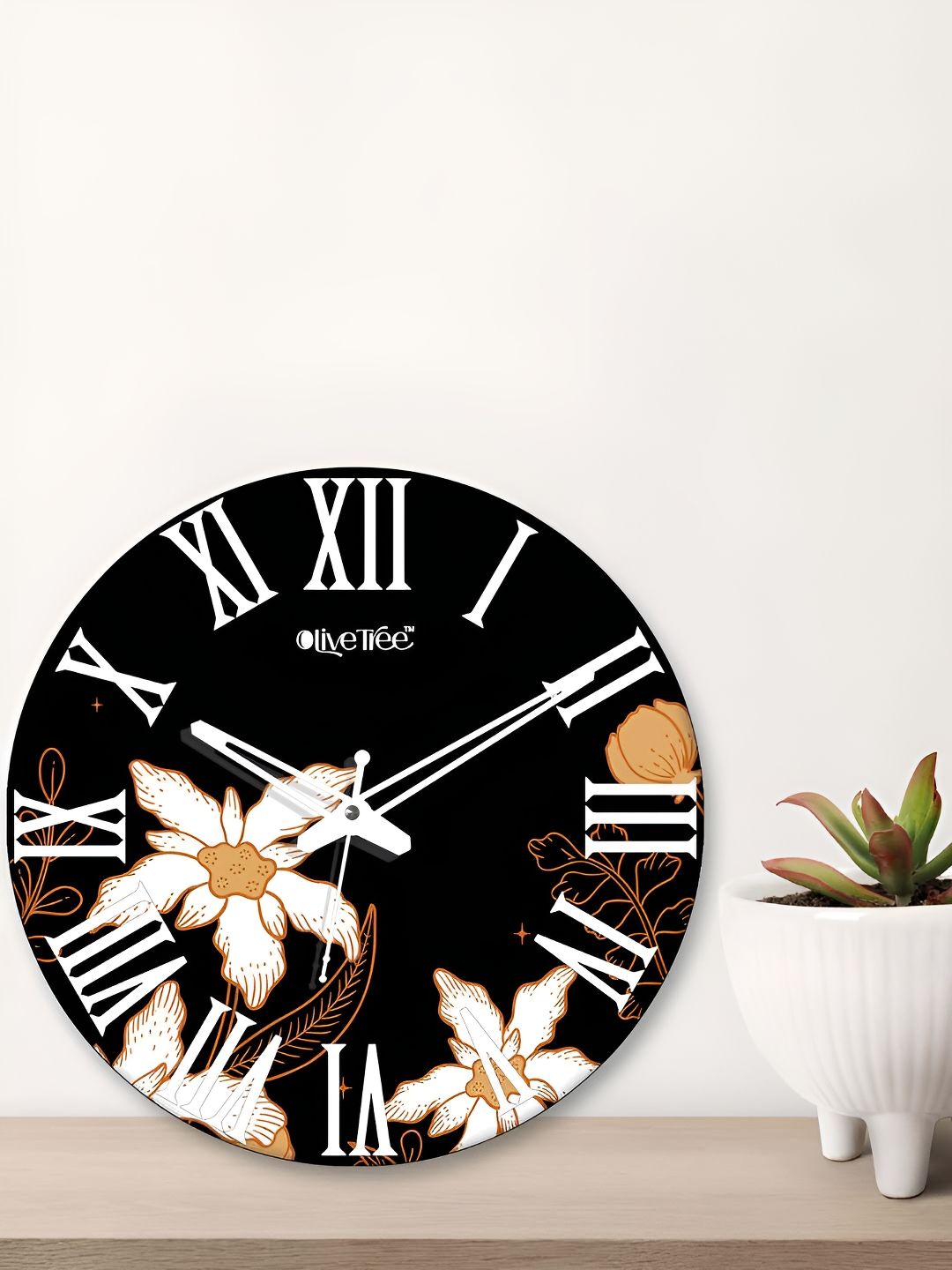 OLIVE TREE Black & White Printed Analogue Contemporary Wall Clock-picture-44